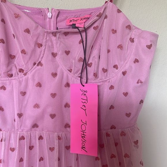 Betsey Johnson Pink and Red Heart Valentine’s Day Tulle Mesh Midi Dress 14 NWT - Picture 8 of 12